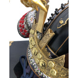 【O-013-K】Deep navy blue thread laced fur pull two-piece cuirass armor (helmet only):紺糸威毛引二枚胴(兜のみ)
