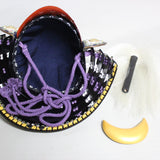 【O-039-K】Wisteria white thread laced raised fur two-piece cuirass armor (helmet only):藤白糸威毛立二枚胴具足(兜のみ)