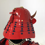 【O-061】Deep navy blue thread laced red barrel shoulder guards two-piece cuirass armor:濃紺糸威赤桶側二枚胴具足