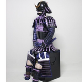 【O-056】Purple thread laced chest-fastened black barrel shoulder guards two-piece cuirass armor:紫糸威胸取黒桶側二枚胴具足