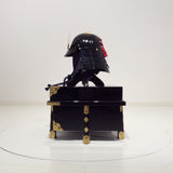 【O-065-1-K】Deep navy blue thread laced black barrel shoulder guards two-piece cuirass armor (helmet only):濃紺糸威黒桶側二枚胴具足(兜のみ)