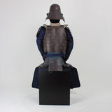 【O-053】Dark blue thread laced iron rusted riveted two-piece cuirass armor with head-shaped helmet:紺糸威鉄錆笠鋲二枚胴具足(頭形兜)