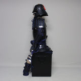 【O-065】Dark Navy Blue Thread Laced Black Barrel Side Two-Piece Cuirass Armor (Hand-Finished Matte Lacquer):濃紺糸威黒桶側二枚胴具足(手時代塗)