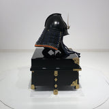 【O-051-K】Navy Blue Thread Laced Black Matte Finish Riveted Two-piece Dou Armor (Momogata) (Helmet Only):紺糸威黒艶消鋲綴二枚胴具足(桃形)(兜のみ)