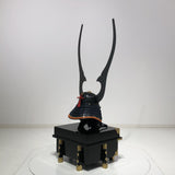 【O-029-K】Deep navy blue thread laced gold karakusa two-piece cuirass armor (helmet only):濃紺糸威金唐二枚胴具足(兜のみ)