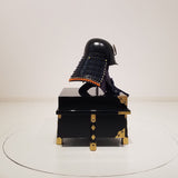 【O-050-K】Navy Blue Thread Laced Black Matte Finish Riveted Two-piece Dou Armor (Atamagata) (Helmet Only):紺糸威黒艶消鋲綴二枚胴具足(頭形)(兜のみ)