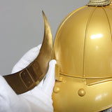 【O-073-K】White thread laced gold-lacquered barrel shoulder guards two-piece cuirass armor (helmet only):白糸威金塗桶側二枚胴具足(兜のみ)
