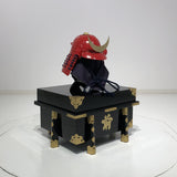【O-061-K】Deep navy blue thread laced red barrel shoulder guards two-piece cuirass armor (helmet only):濃紺糸威赤桶側二枚胴具足(兜のみ)