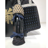 【O-051】Dark blue thread laced black matte riveted two-piece cuirass armor with peach-shaped helmet:紺糸威黒艶消鋲綴二枚胴具足(桃形兜)