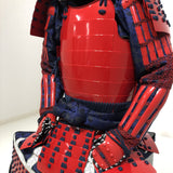 【O-061】Deep navy blue thread laced red barrel shoulder guards two-piece cuirass armor:濃紺糸威赤桶側二枚胴具足