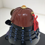 【O-059-K】Deep navy blue thread laced brown barrel shoulder guards two-piece cuirass armor (helmet only):濃紺糸威茶桶側二枚胴具足(兜のみ)