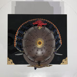 【O-045-K】Deep navy blue thread laced rusted iron riveted two-piece cuirass armor (helmet only):紺糸威鉄錆鋲綴二枚胴具足(兜のみ)