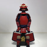 【O-062】Two-Piece Armor with Red Barrel Shoulder Guards, Deep Navy Blue Lacing, and Hand-Painted Lacquer Finish：濃紺糸威赤桶側二枚胴具足（手時代塗）