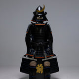 【O-051】Dark blue thread laced black matte riveted two-piece cuirass armor with peach-shaped helmet：紺糸威黒艶消鋲綴二枚胴具足（桃形兜）