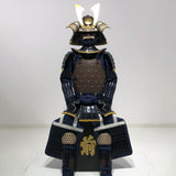【O-046】Navy Blue Thread Laced Rusted Iron Dome Riveted Two-Piece Cuirass Armor：紺糸威鉄錆笠鋲二枚胴具足
