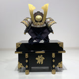 【O-046-K】Deep navy blue thread laced rusted iron umbrella riveted two-piece cuirass armor (helmet only)：紺糸威鉄錆笠鋲二枚胴具足（兜のみ）
