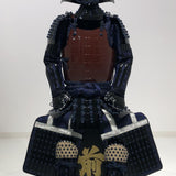 【O-059】Deep navy blue thread laced brown barrel shoulder guards two-piece cuirass armor：●濃紺糸威茶桶側二枚胴具足