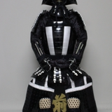 【O-057】Black and White Thread Laced Black Okegawa Two-Piece Cuirass Armor：黒白糸威黒桶側二枚胴具足