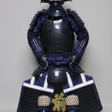 【O-065】Dark Navy Blue Thread Laced Black Barrel Side Two-Piece Cuirass Armor (Hand-Finished Matte Lacquer)：濃紺糸威黒桶側二枚胴具足（手時代塗）