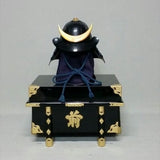 【O-064-K】Dark blue thread laced black barrel shoulder guards two-piece cuirass armor with traditional period lacquer finish (helmet only)：紺糸威黒桶側二枚胴具足（時代塗）（兜のみ）