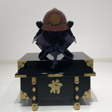 【O-059-K】Deep navy blue thread laced brown barrel shoulder guards two-piece cuirass armor (helmet only)：濃紺糸威茶桶側二枚胴具足（兜のみ）