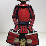 【O-061】Deep navy blue thread laced red barrel shoulder guards two-piece cuirass armor：濃紺糸威赤桶側二枚胴具足
