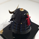 【O-065-1-K】Deep navy blue thread laced black barrel shoulder guards two-piece cuirass armor (helmet only)：濃紺糸威黒桶側二枚胴具足（兜のみ）