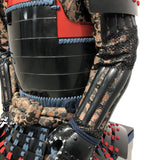 【O-055】Navy and red thread laced chest-fastened black barrel shoulder guards two-piece cuirass armor with twelve-plated helmet (hand-painted traditional lacquer finish)：紺赤糸威胸取黒桶側二枚胴具足・十二間兜（手時代塗）