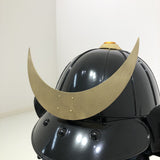【O-063-K】Dark blue thread laced black barrel shoulder guards two-piece cuirass armor (helmet only)： 紺糸威黒桶側二枚胴具足（兜のみ）