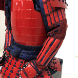 【O-061】Deep navy blue thread laced red barrel shoulder guards two-piece cuirass armor：濃紺糸威赤桶側二枚胴具足