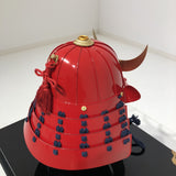 【O-061-K】Deep navy blue thread laced red barrel shoulder guards two-piece cuirass armor (helmet only)：濃紺糸威赤桶側二枚胴具足（兜のみ）