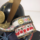 【O-037-K】Dark blue thread laced large-sleeved black two-piece cuirass armor (helmet only)：紺糸威大袖黒二枚胴具足（兜のみ）