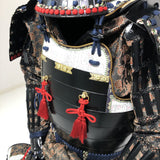 【O-047】Deep navy blue thread laced Iyo-style simple tied two-piece cuirass armor with matte lacquer finish：濃紺糸威伊予素懸二枚胴具足(艶消塗)