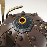 【O-046-K】Deep navy blue thread laced rusted iron umbrella riveted two-piece cuirass armor (helmet only)：紺糸威鉄錆笠鋲二枚胴具足（兜のみ）