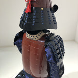 【O-059】Deep navy blue thread laced brown barrel shoulder guards two-piece cuirass armor：●濃紺糸威茶桶側二枚胴具足
