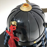 【O-063-K】Dark blue thread laced black barrel shoulder guards two-piece cuirass armor (helmet only)： 紺糸威黒桶側二枚胴具足（兜のみ）