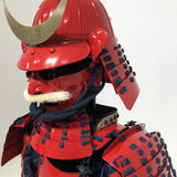 【O-061】Deep navy blue thread laced red barrel shoulder guards two-piece cuirass armor：濃紺糸威赤桶側二枚胴具足