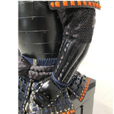 【O-051】Dark blue thread laced black matte riveted two-piece cuirass armor with peach-shaped helmet：紺糸威黒艶消鋲綴二枚胴具足（桃形兜）