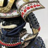 【O-047】Deep navy blue thread laced Iyo-style simple tied two-piece cuirass armor with matte lacquer finish：濃紺糸威伊予素懸二枚胴具足(艶消塗)