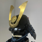 【O-058】Navy Blue Thread Laced Black Okegawa Two-Piece Cuirass Armor with Kuwagata Crest：紺糸威黒桶側二枚胴具足（鍬形）