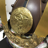 【O-046-K】Deep navy blue thread laced rusted iron umbrella riveted two-piece cuirass armor (helmet only)：紺糸威鉄錆笠鋲二枚胴具足（兜のみ）