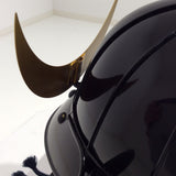【O-065-1-K】Deep navy blue thread laced black barrel shoulder guards two-piece cuirass armor (helmet only)：濃紺糸威黒桶側二枚胴具足（兜のみ）