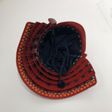 【O-079-K】Deep navy blue thread laced matte red riveted two-piece cuirass armor (peach-shaped helmet) (helmet only)：濃紺糸威赤艶消鋲綴二枚胴具足（桃形兜)（兜のみ）