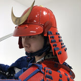 【O-076】Red lacquered armor with dark blue lacing two-plate cuirass, Jidai Festival set：濃紺糸威赤桶側二枚胴　時代祭りセット