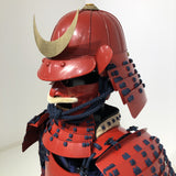 【O-062】Two-Piece Armor with Red Barrel Shoulder Guards, Deep Navy Blue Lacing, and Hand-Painted Lacquer Finish：濃紺糸威赤桶側二枚胴具足（手時代塗）