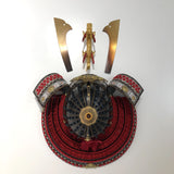 【O-014-K】Red thread laced fur pull two-piece cuirass armor (helmet only)：赤糸毛引威二枚胴（兜のみ）