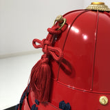 【O-061-K】Deep navy blue thread laced red barrel shoulder guards two-piece cuirass armor (helmet only)：濃紺糸威赤桶側二枚胴具足（兜のみ）