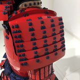 【O-061】Deep navy blue thread laced red barrel shoulder guards two-piece cuirass armor：濃紺糸威赤桶側二枚胴具足