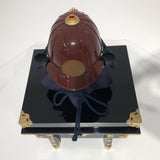 【O-059-K】Deep navy blue thread laced brown barrel shoulder guards two-piece cuirass armor (helmet only)：濃紺糸威茶桶側二枚胴具足（兜のみ）