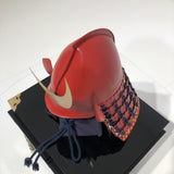 【O-079-K】Deep navy blue thread laced matte red riveted two-piece cuirass armor (peach-shaped helmet) (helmet only)：濃紺糸威赤艶消鋲綴二枚胴具足（桃形兜)（兜のみ）
